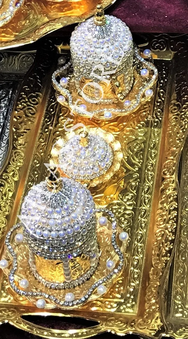 Набор для кофе на 2 человек кристаллы фарфор золотого цвета с крышкой|Кофейные