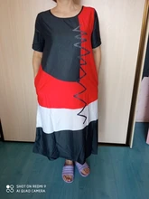 Vestido largo informal de talla grande para mujer, Vestidos de manga corta con cuello redondo para mujer # T2Q