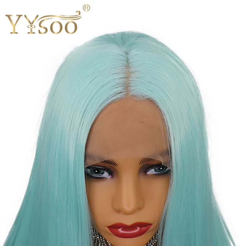 YYsoo длинные синие шелковистые прямые синтетические парики на кружеве для женщин 13x4 бесклеевой канекалон волокна половина руки завязанный косплей синий парик