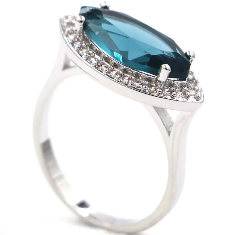 20x12 мм SheCrown Pretty Created Dark London Blue Topaz Белый CZ подарок для дам серебряные кольца|Кольца|
