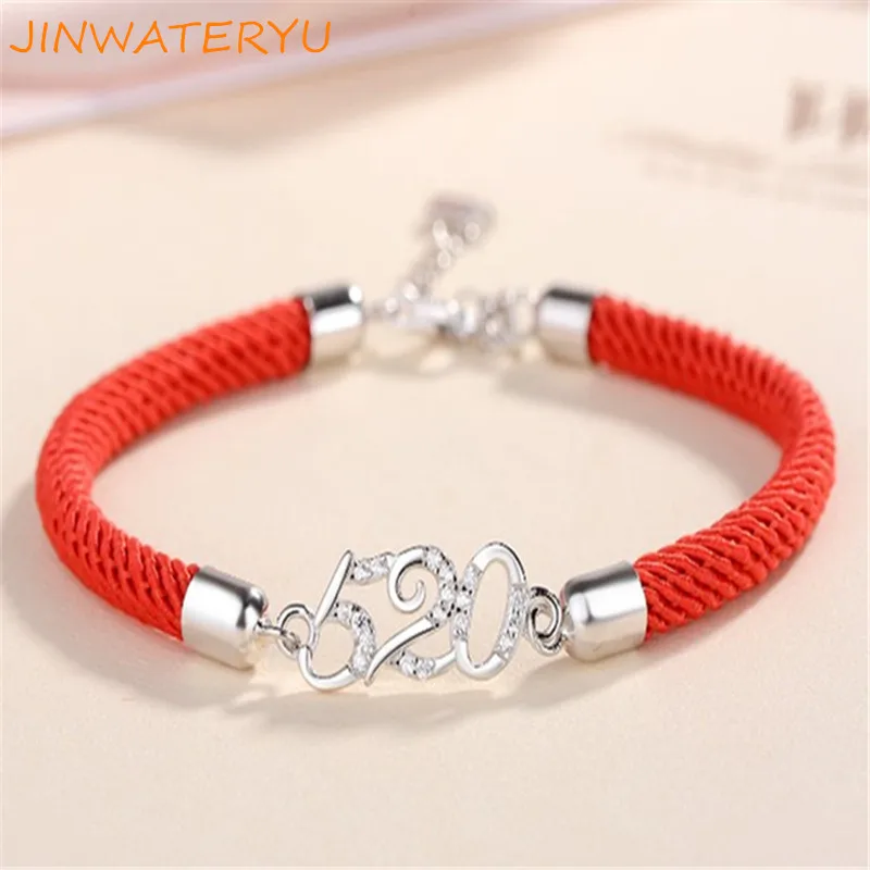 jinwateryu 925 браслет из чистого серебра красная веревка 520 1314 счастливый браслет для пары love you forever