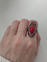 Kinel-anillo rojo de boda étnico para mujer, sortija tibetano Retro de plata, mosaico de cristal negro, joyería Vintage 2020