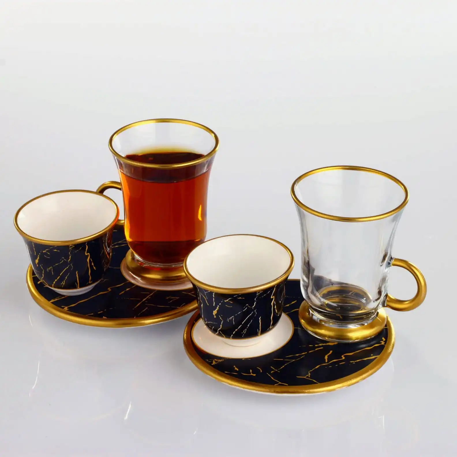 

18 Pcs Marble Pattern Turkish Tea Set With Coffee Cups