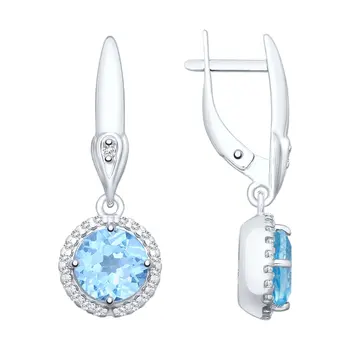 

Sokolov silver drop earrings with stones with Topaz and cubic zirconia, fashion jewelry, 925, women's male, long earrings