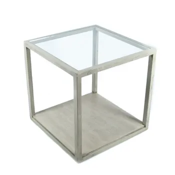 

Square side table Wood Gray decappled glass lid 60X60X60