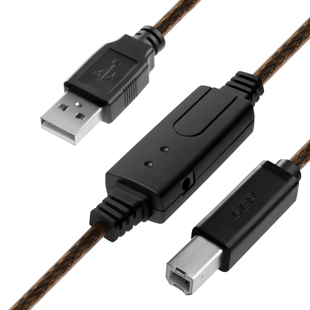 Greenconnect Кабель активный 15.0m USB 2.0, AM/BM, черно-прозрачный, с активным усилителем сигнала, разъём для доп.питания, 24/2
