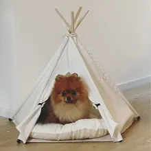 Tipi de Gato con cojín y pizarra para perros, carpa portátil para perros y casas de mascotas, tienda plegable de lona de madera para mascotas, cama para animales pequeños