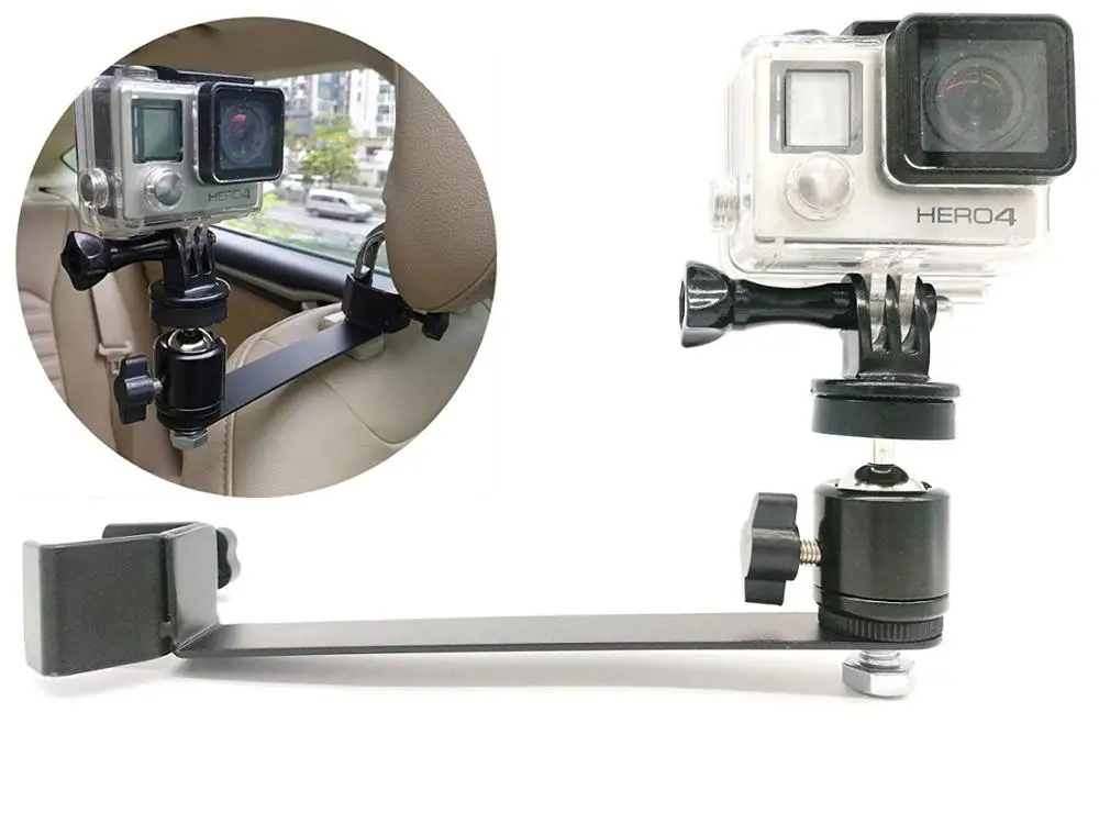 Крепление на подголовник автомобиля с поворотной камерой с шаровой головкой для Gopro SJCAM OSMO Action camera s-лучшая автомобильная камера с креплением для гоночных видео