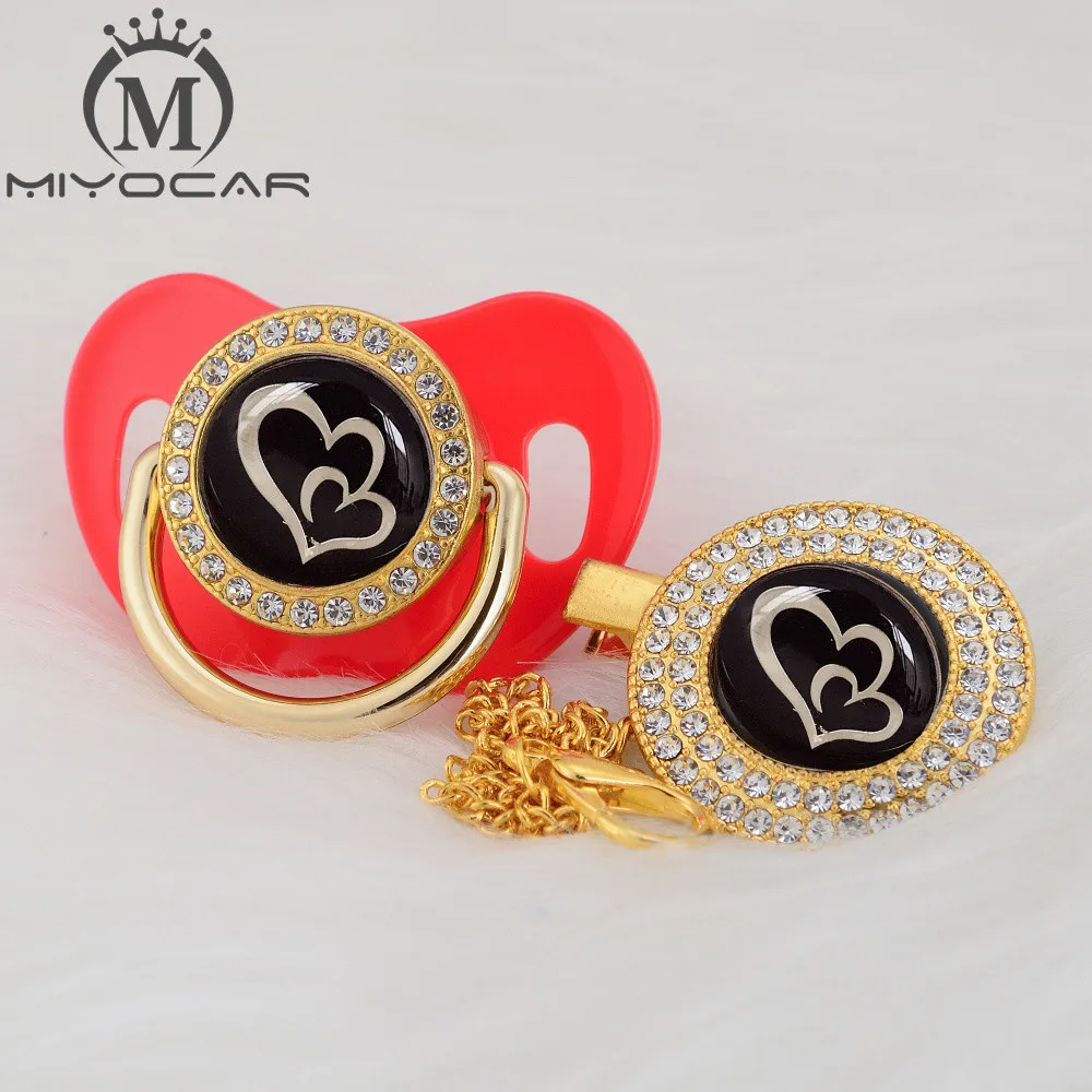 

MIYOCAR 7colors lovely two heart beautiful Gold bling pacifier and pacifier clip BPA free dummy bling unique design GH-08