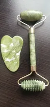 Rodillo de Jade para masaje Facial, masajeador verde de piedra Natural, levantamiento de cuello y cara, herramientas de cuidado de la piel, 2 uds.