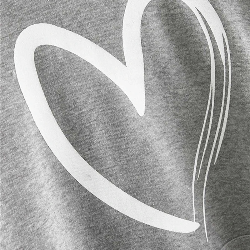 ROMWE Сердце печати кенгуру карман Drawstring женские толстовки Повседневная Толстовка с длинными рукавами Осень женская одежда Толстовка Топы
