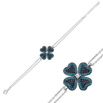 

KUTAYDAN 925 Sterling Silver Nano Gemstone Clover Bracelet