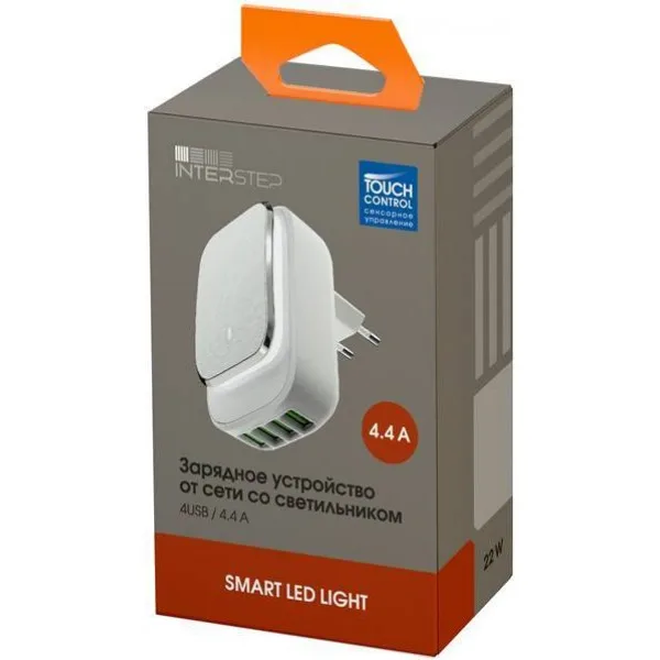 Сетевое зарядное устройство InterStep 4USB 4,4A Smart LED(Белое