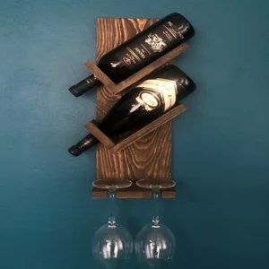 Estante de vino Vintage de madera Natural, 2 botellas, 2 compartimentos de cáliz, estante de vino de madera, armario de Bar de vino para muebles del hogar