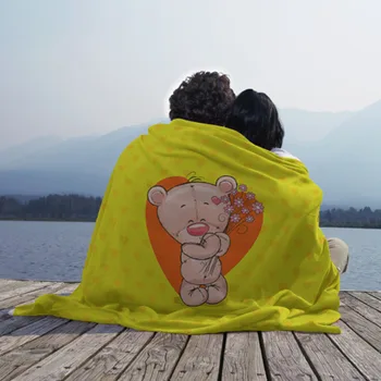 

WITH loving bear with flowers blanket for home, warm and soft blanket for adult, kids, girls, women clothes