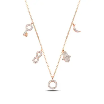 

Angemiel 925 Silver Zircon Stone Dangle Necklace-Rose Gold Plated