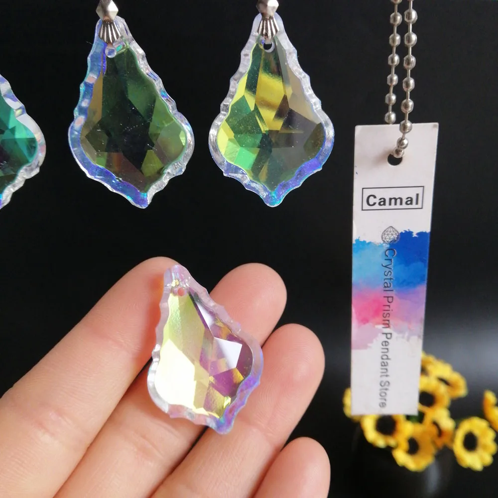 Crystal sun catcher chandelier crystal drops Camal 5pcs 38mm AB color suncatcher crystal faceted maple leaf chandelier pendant prism hanging ornament fengshui lamp parts