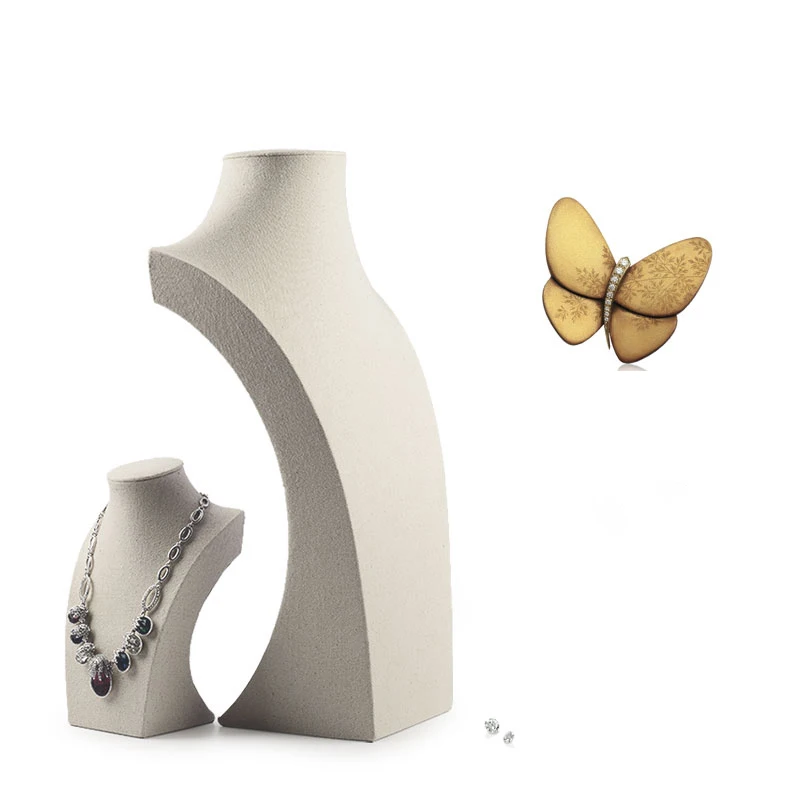 Oirlv Beige Leinen Halskette Mannequin Halskette Display Büste Schmuck-Display Stand Halter Regal Schaufenster für Shop Schrank – Detail 11