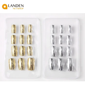 

12 pcs/set nail art with glue short size SEQUINED large party browned false nails false nails