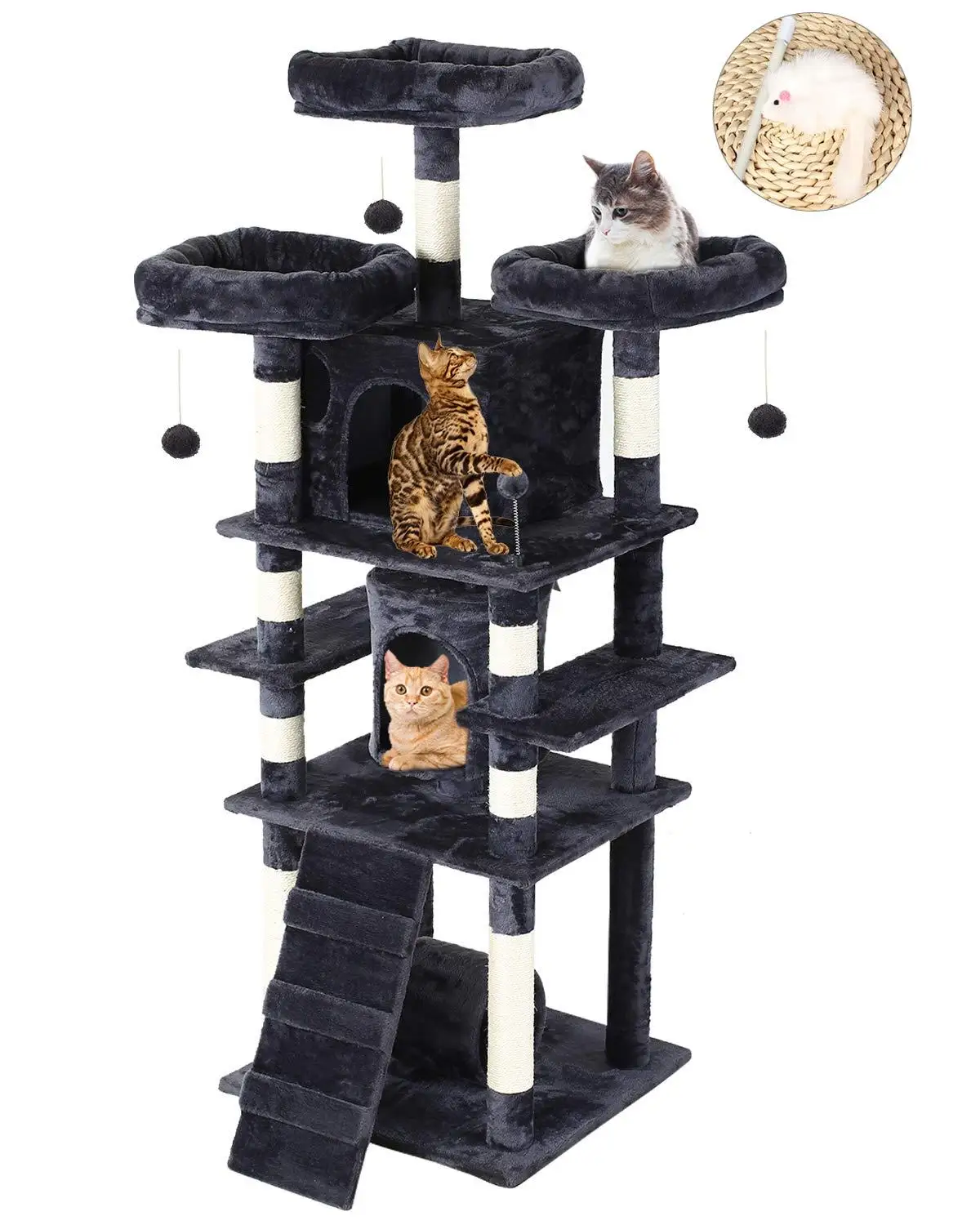 

67 inches Cat Tree Condo House Furniture for Large Cats Multi-Level Cat Tower with Scratching Post & Cozy Perches Pet Play House