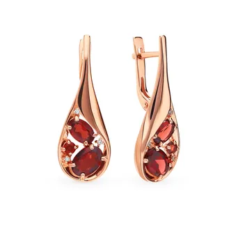 

Gold earrings with cubic zirconia and Garnet sunlight sample 585