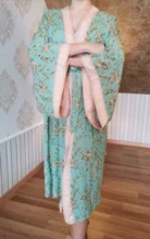 Kimono Cardigan Long-Shirts Women Tops Beach-Wear Cotton Tunic Bohemian-Printed Green