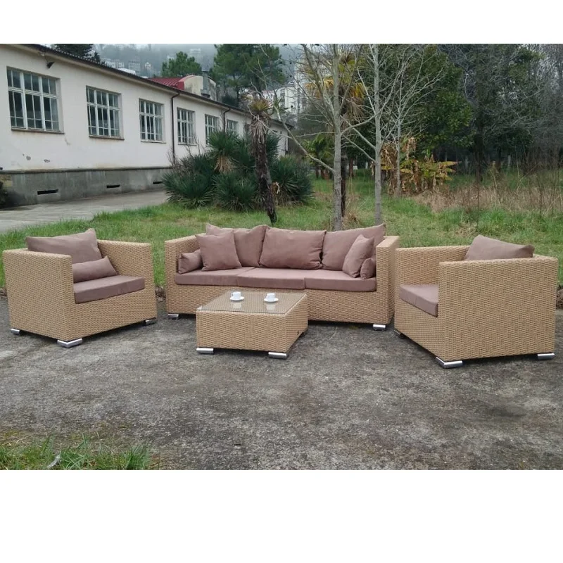Set outdoor soft furnishings, home/outdoor sofa set 2 faux rattan chair and table for living room or terrace.