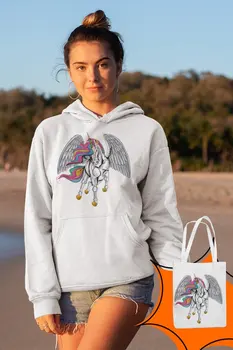 

Angemiel Wear Winged Unicorn White Women 'S Hooded Sweatshirt Bags Kombin