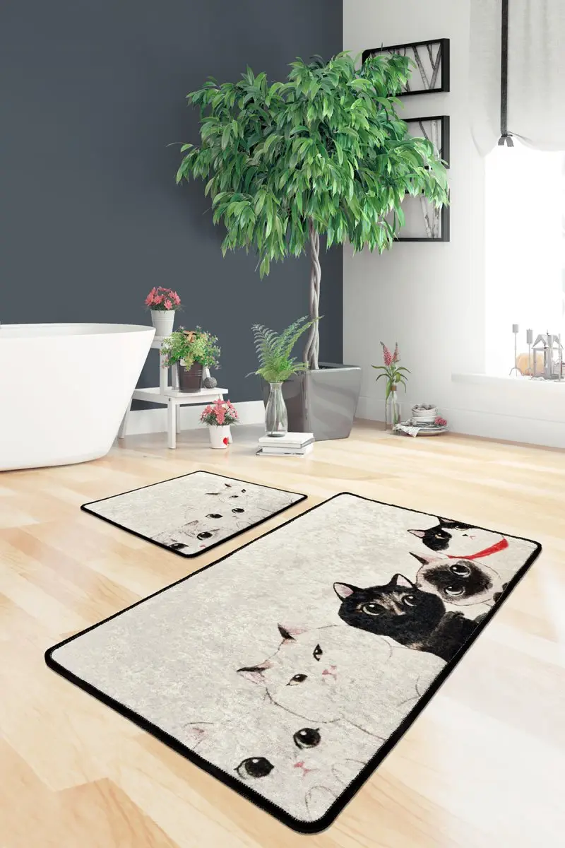 Коврики для ванной нескользящие Противоскользящие коврики Нескользящие противоскользящие Angry Cats Djt 2'Li набор 60X100 см-50X60 см