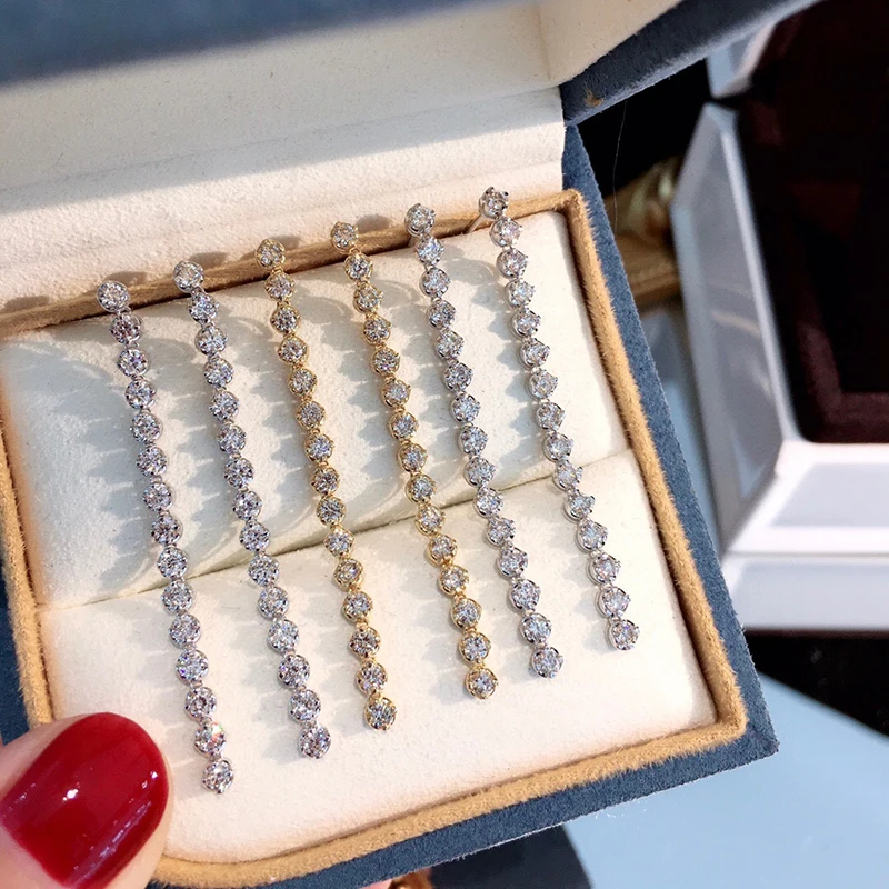 Aazuo18K Pure Solid White Gold Rose Gold Real Diamonds 1.0ct Tennis Long Line Stud Earrings Gifted For Women Wedding Party Au750