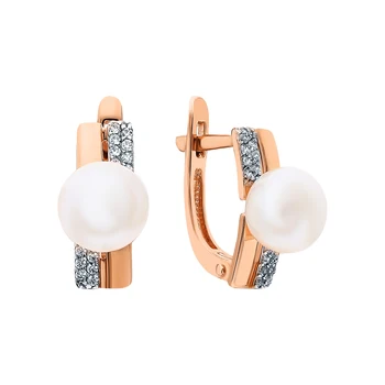 

Gold earrings with cubic zirconia and pearls cultured sunlight sample 585