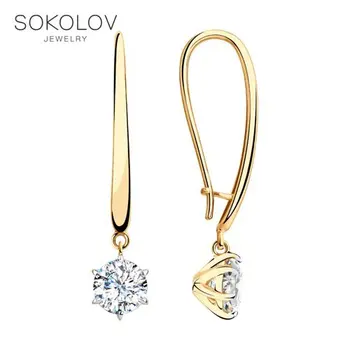 

Drop Earrings with stones SOKOLOV gold with Swarovski Crystals Zirconia, fashion jewelry, 585, women's male, long earrings