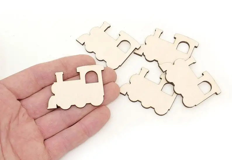 

5pcs. Wooden Train Cutouts (5cm) Locomotive Shape Ornaments Craft Decoration Gift Decoupage Unpainted 1188