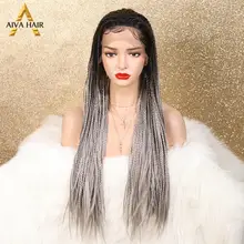 Aiva волосы серый Омбре парик с темными корнями термостойкие синтетические кружева спереди парик премиум черный косплей плетеные парики для женщин