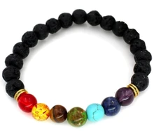 Pulsera con cuentas de piedra de Lava Natural para hombre y mujer, brazalete con cuentas de ojo de tigre de 7 Chakras, joyería de moda para Yoga