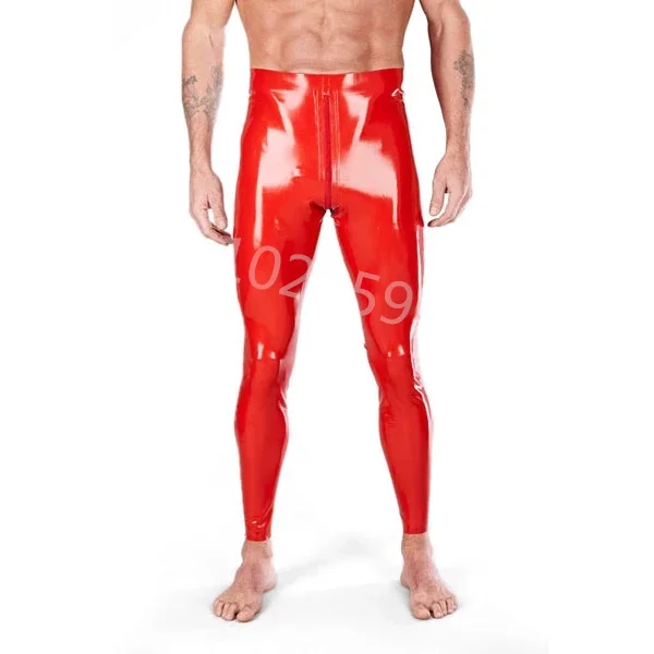 

Crotch Zipper from front to back design red pants men's latex leggings made of 0.4mm thickness natural latex