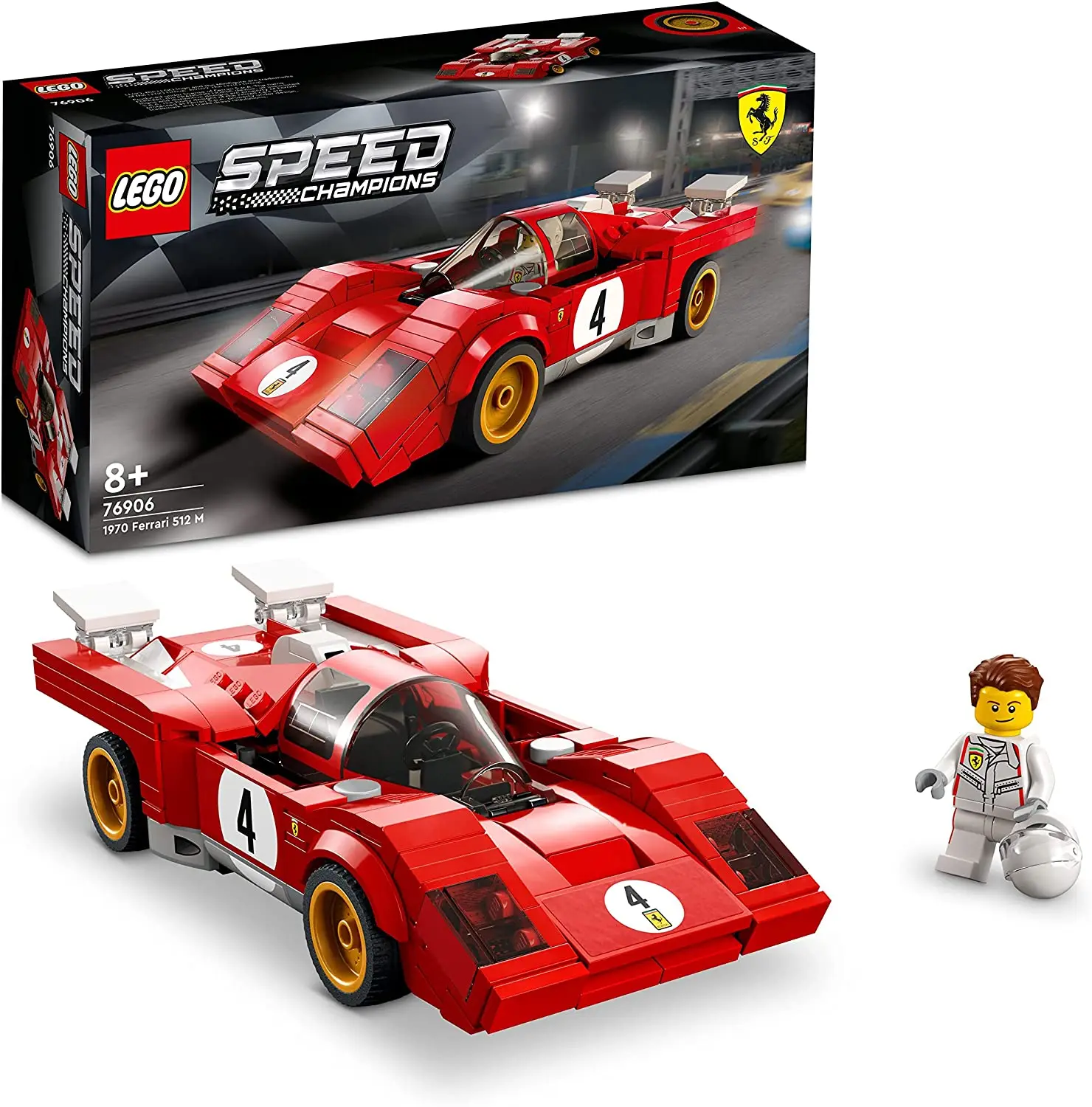 LEGO 76906 Speed Champion 1970 Ferrari 512 M, Deportivo Rojo con Mini Figura de Conductor, Colección 2022