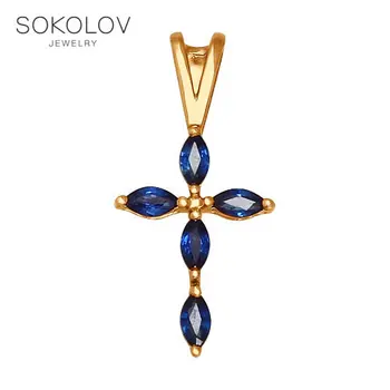 

Cross SOKOLOV gold with sapphires fashion jewelry 585 women's male, pendants for neck women