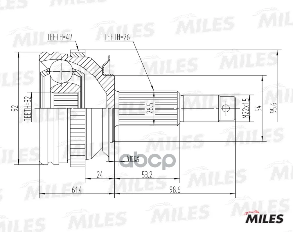 Шрус Chrysler Voyager Iii/Dodge Caravan Iii 2.0-2.5td 95-01 Нар. Abs Miles Ga20534 Miles арт. GA20534