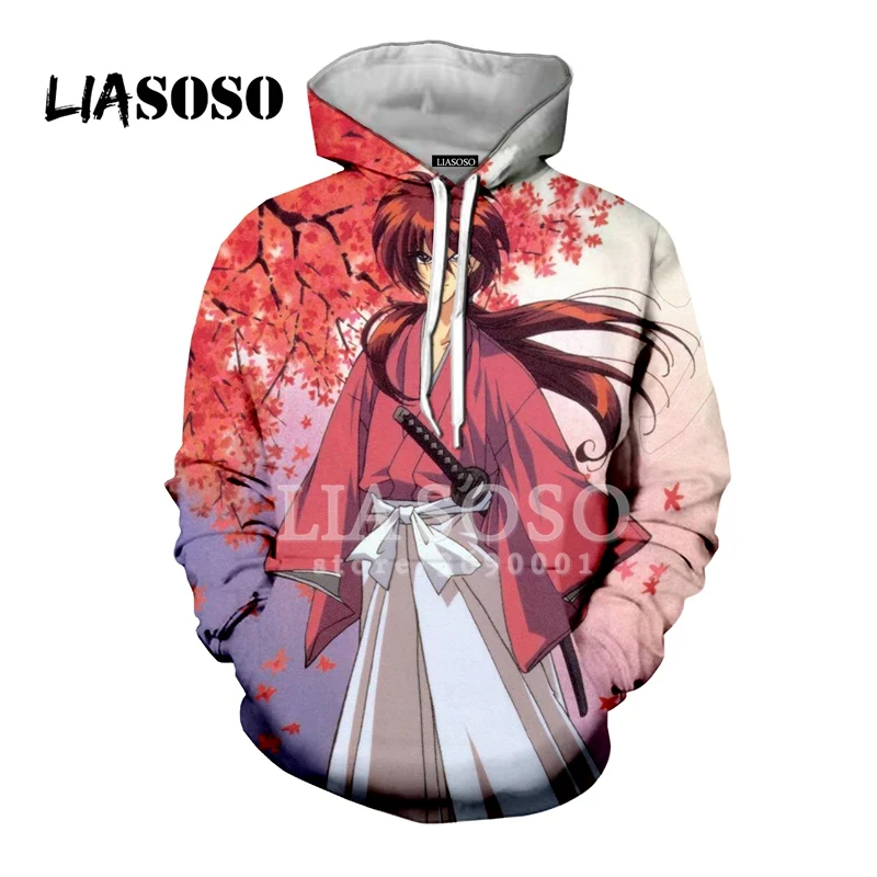LIASOSO 3D принт унисекс аниме бродяга Кэнсин HIMURA KENSHIN толстовки с капюшоном Кофты Повседневная Хип Хоп молодежная одежда X2749