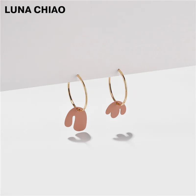 LUNA CHIAO, модные ювелирные аксессуары, матовые цветные серьги-кольца неправильной геометрической формы в стиле бохо - Окраска металла: Pink