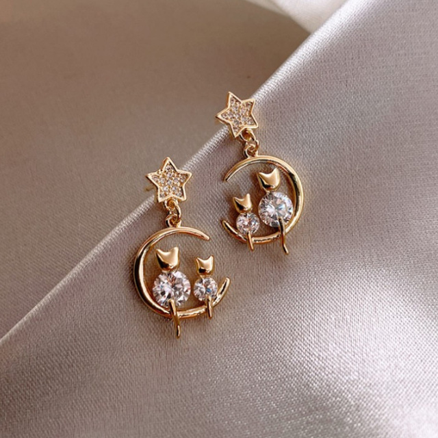 Korean Trendy Rhinestone Flowers Drop Earrings For Women Crystal Flower Moon Earring Elegant Female Temperament Jewelry