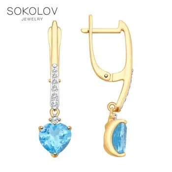 

Sokolov drop earrings with stones in gold with Topaz and cubic zirconia fashion jewelry 585 women's male, long earrings