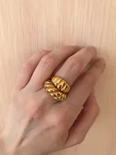 Anillos Croissant de acero inoxidable para mujer, sortija trenzada, anillo de cúpula gruesa, joyería, anillo llamativo