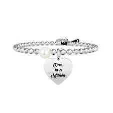 

KIDULT-316L STAINLESS STEEL BRACELET WITH HEART PENDANT WITH CULTURED PEARL AND CRYSTAL BALL WRITTEN "ONE IN A MILLION "SKU 73126