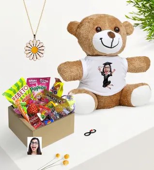 

Personalized Women 'S Graduated Caricature Of Nostalgic Lezzetler Plush Teddy Bear Daisy Necklace Gift set