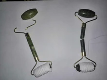 Gua Sha-Rodillo de piedra de jade para masaje facial, rodillo estiramiento piel cuello, doble cabezal, relajación de la piel, piedra de jade natural