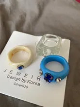 HUANZHI-Conjunto de anillos redondos de resina acrílica para mujer, colorido cuadrado geométrico, con diamantes de imitación, regalo de fiesta, 2021