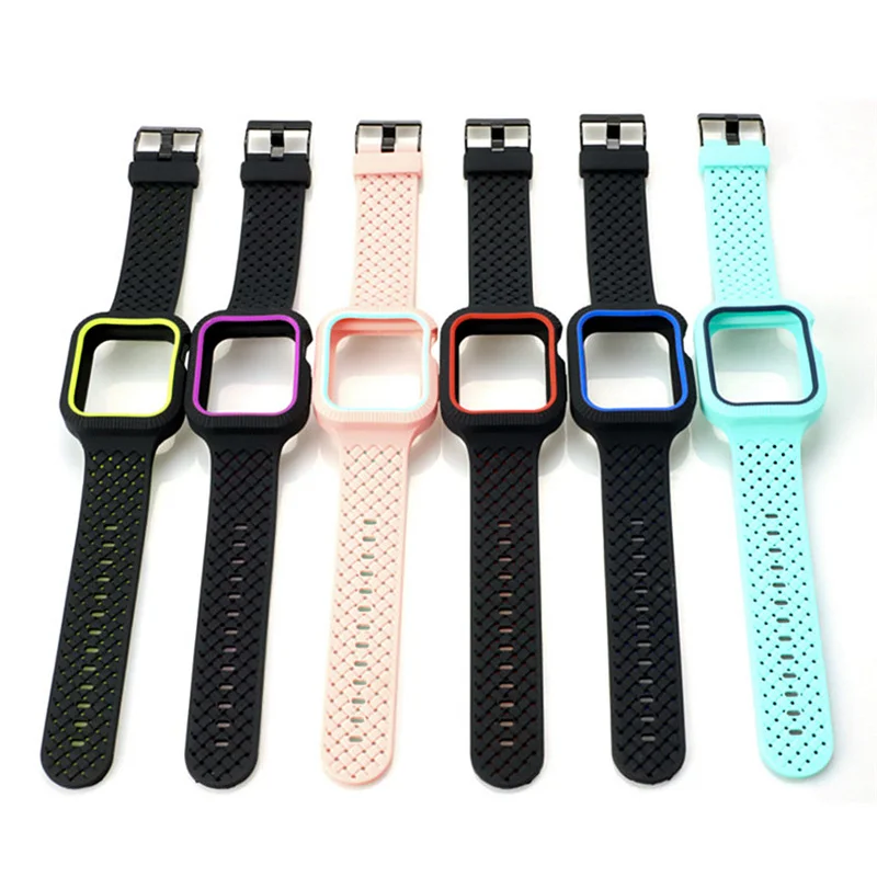 Чехол и ремешок для Apple watch band 44 мм/40 мм встроенный Плетеный силиконовый браслет