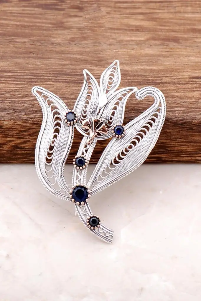 

Laleli Handmade Filigree Embroidered Silver Brooch 301Hand Made Jewellery